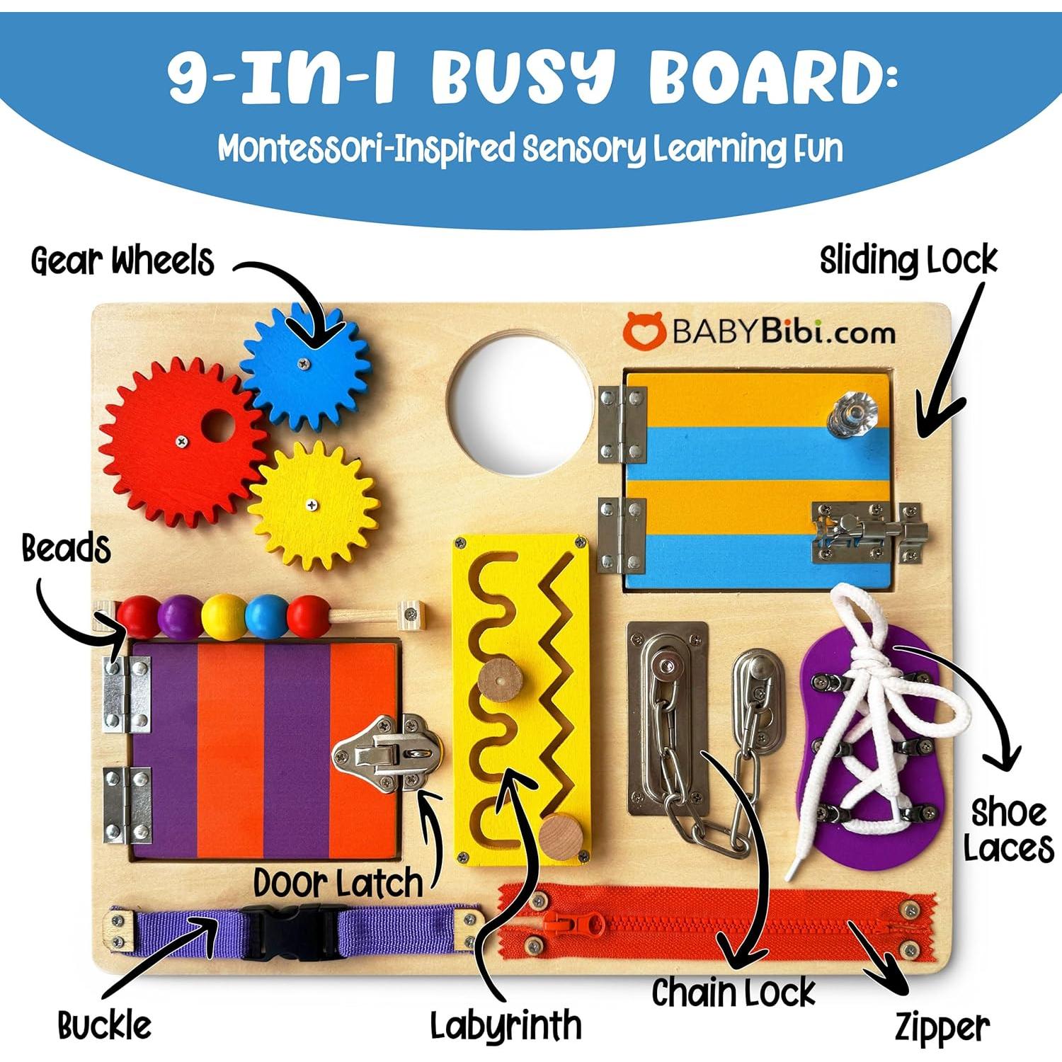 Tablero Ocupado Montessori BabyBibi - Juguete Sensorial 24x24cm