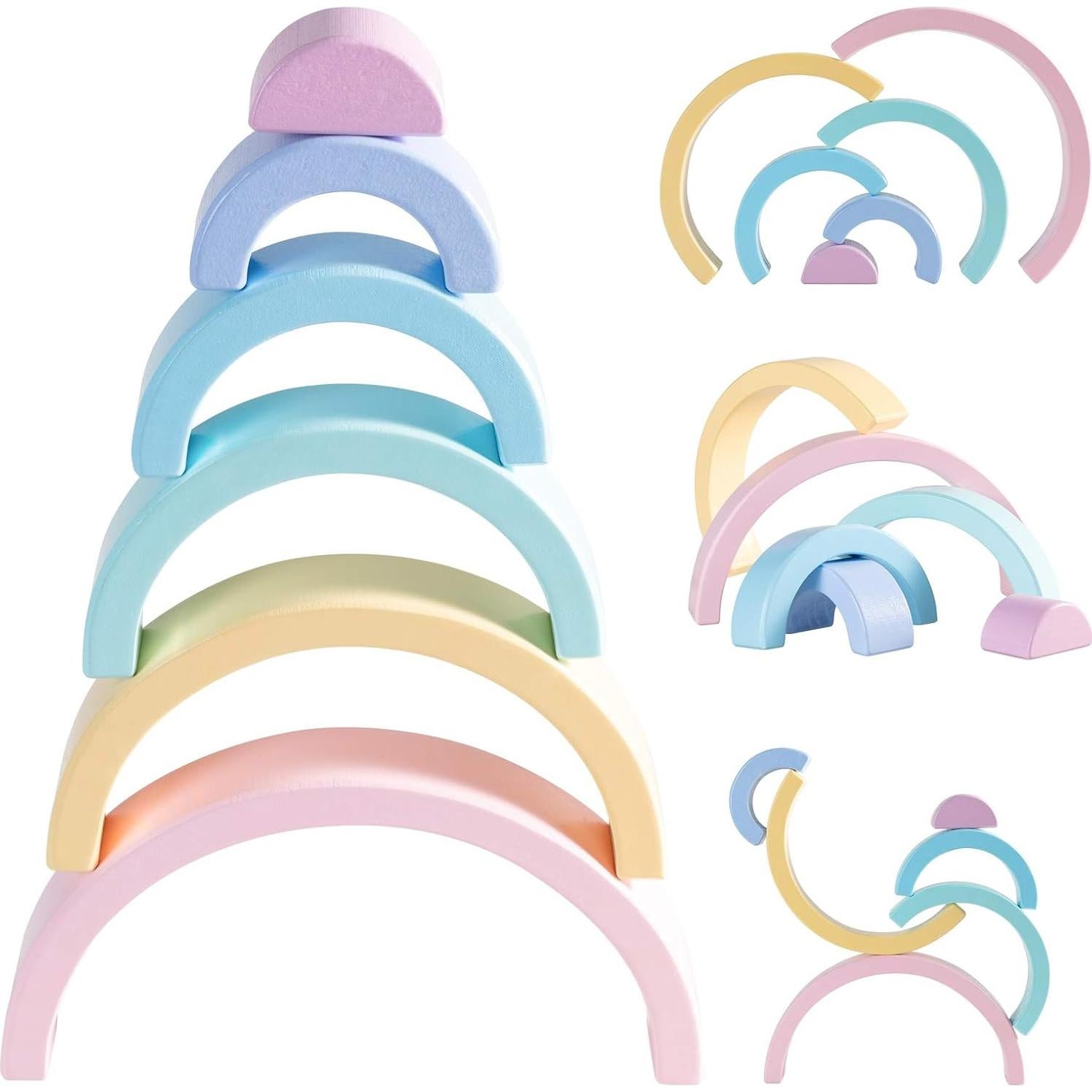 Apilador de Arcoíris de Madera MerryHeart - 6 Piezas Educativo