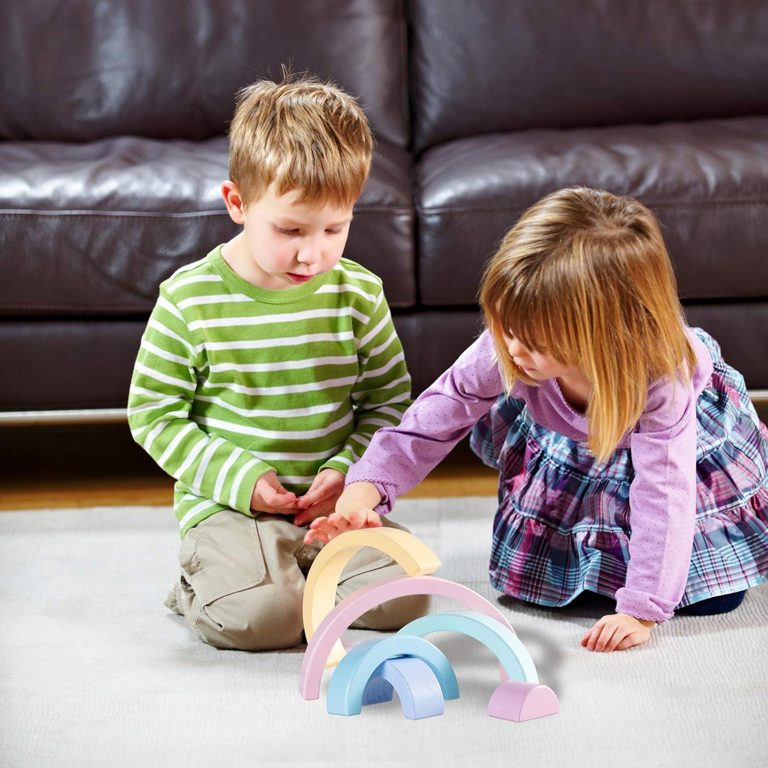 Apilador de Arcoíris de Madera MerryHeart - 6 Piezas Educativo