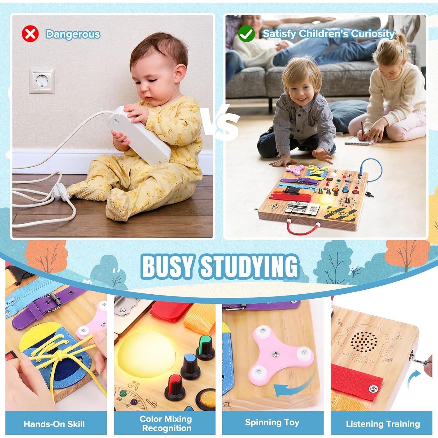 Tablero Ocupado Montessori 23 en 1 de Madera para Niños 1-3 Años