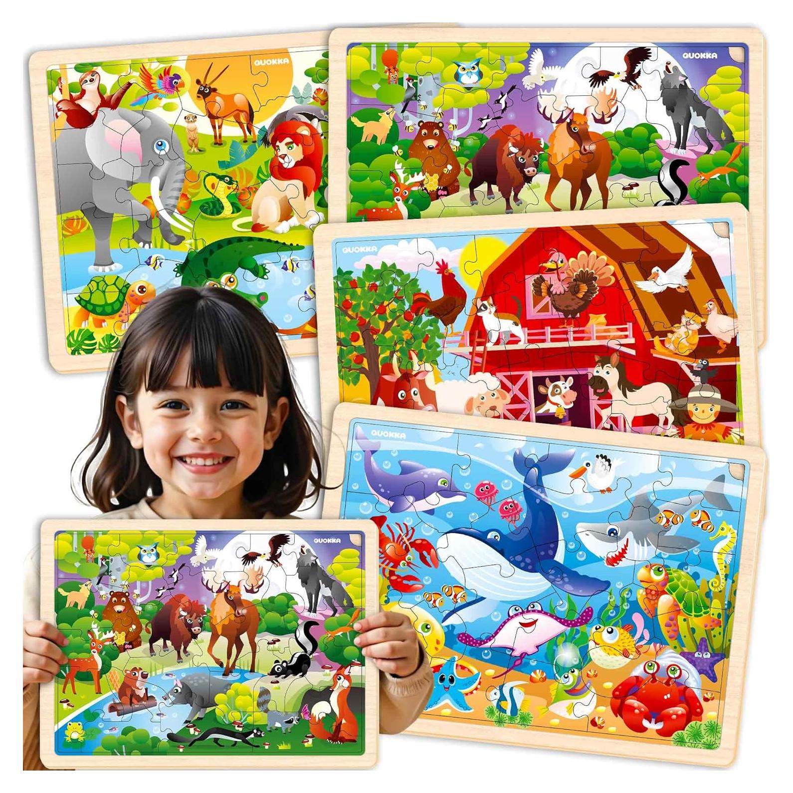 Rompecabezas de Madera QUOKKA 4 Set - 24 Piezas para Niños 3-8 Años