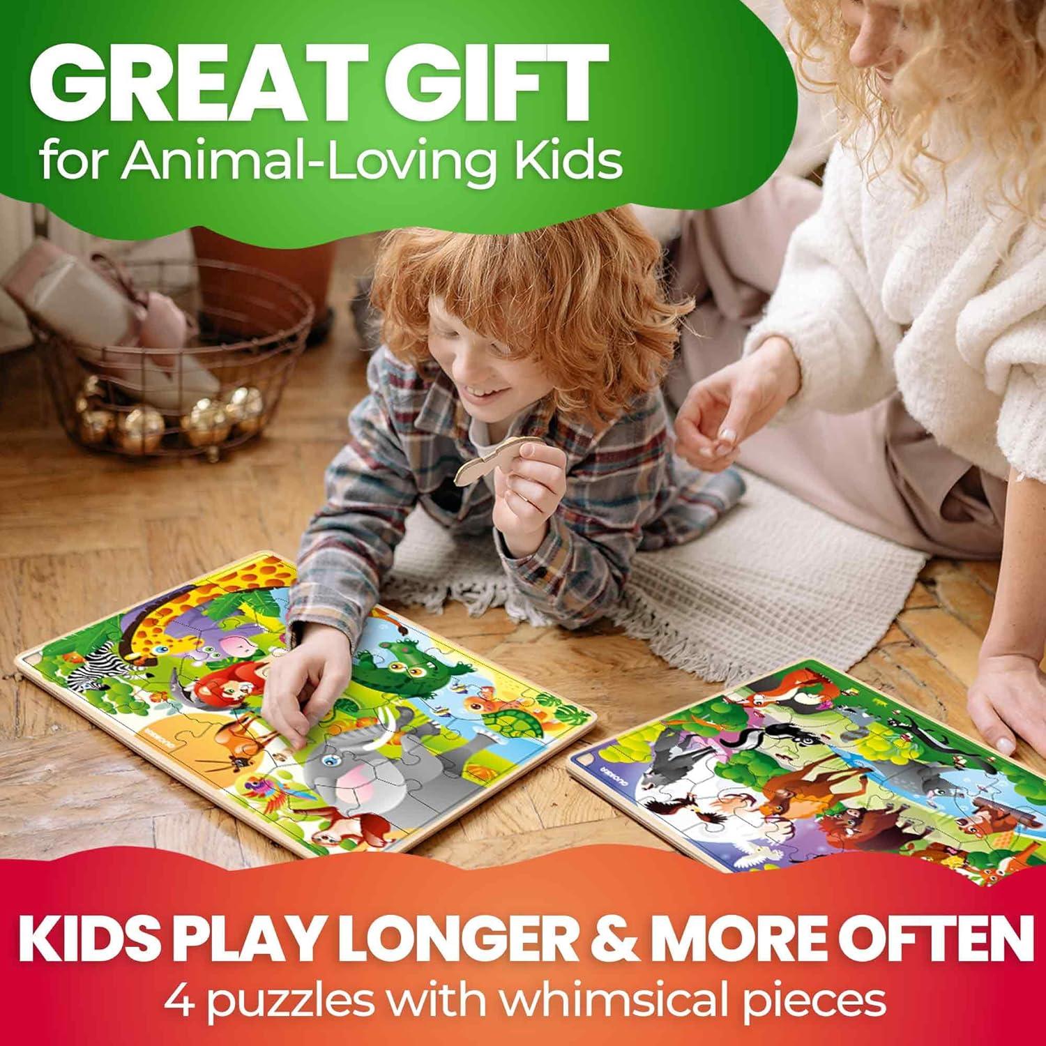 Rompecabezas de Madera QUOKKA 4 Set - 24 Piezas para Niños 3-8 Años