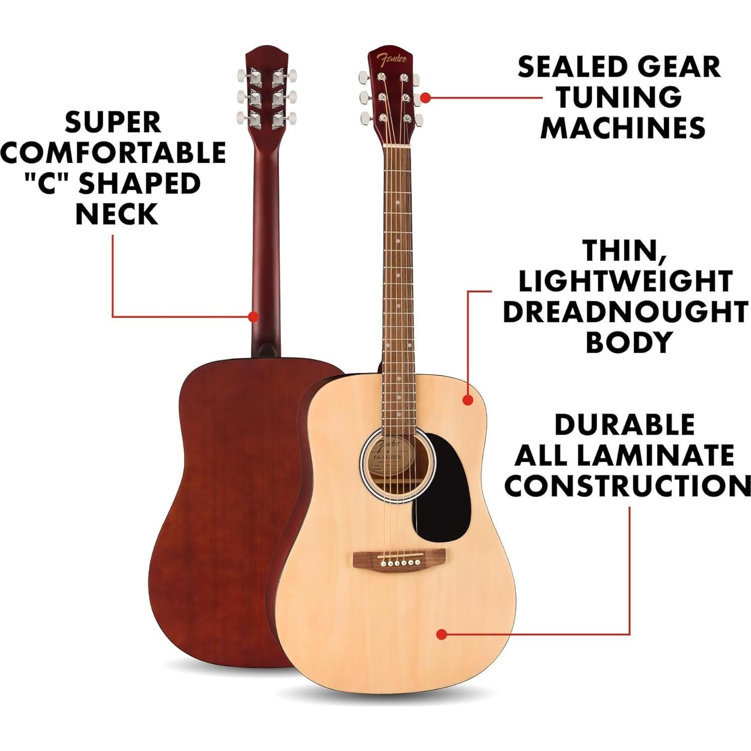 Guitarra Acústica Dreadnought Fender FA-25 Natural para Principiantes