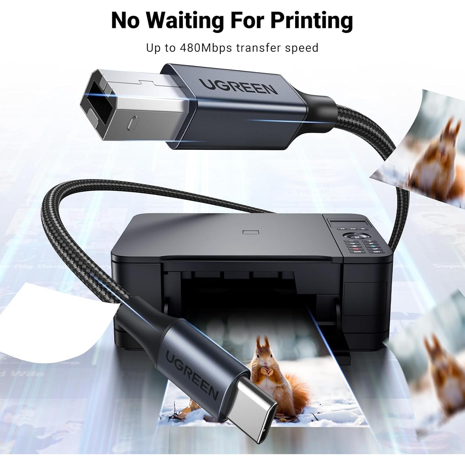 Cable USB C a B UGREEN 0.91m para Impresora y MIDI Negro