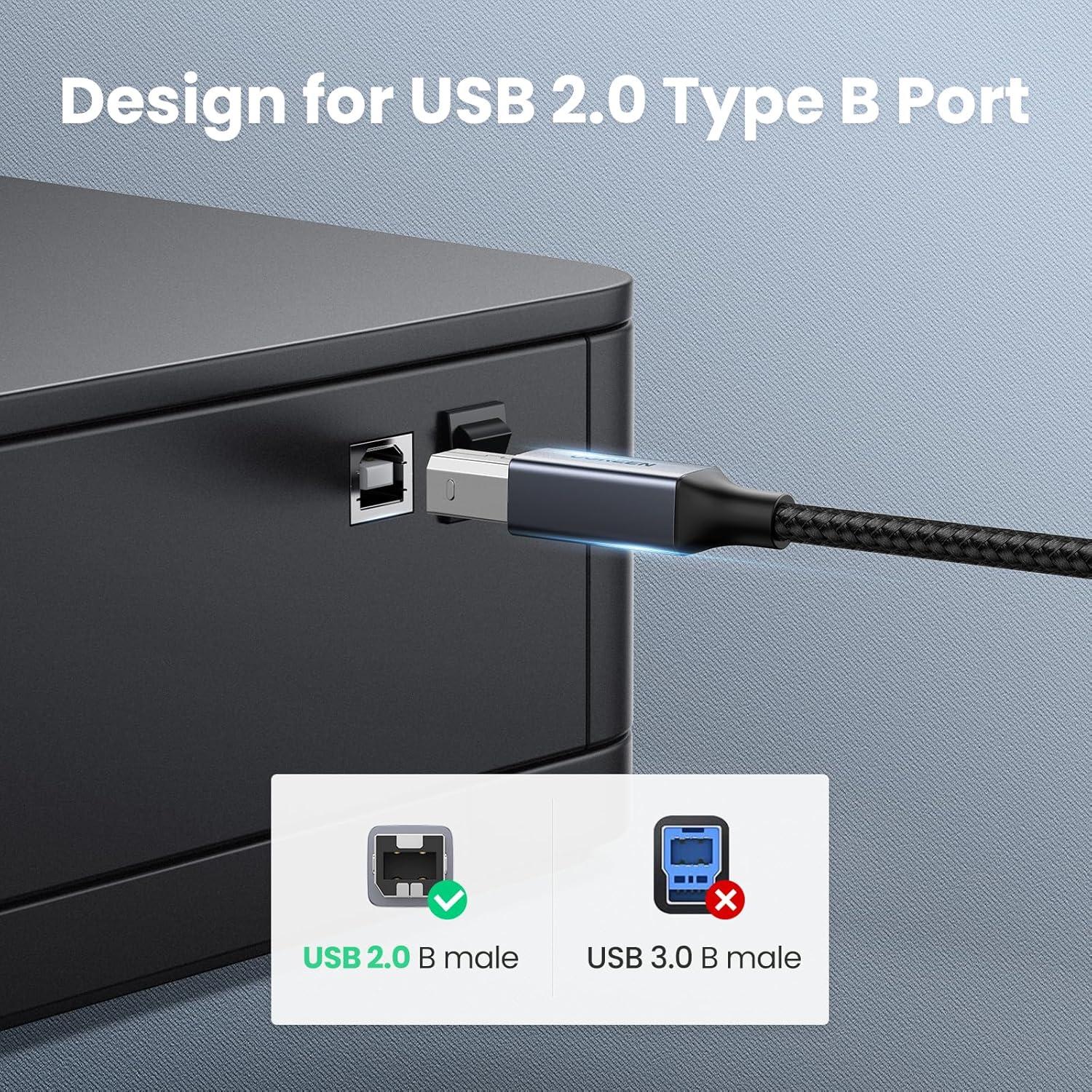 Cable USB C a B UGREEN 0.91m para Impresora y MIDI Negro