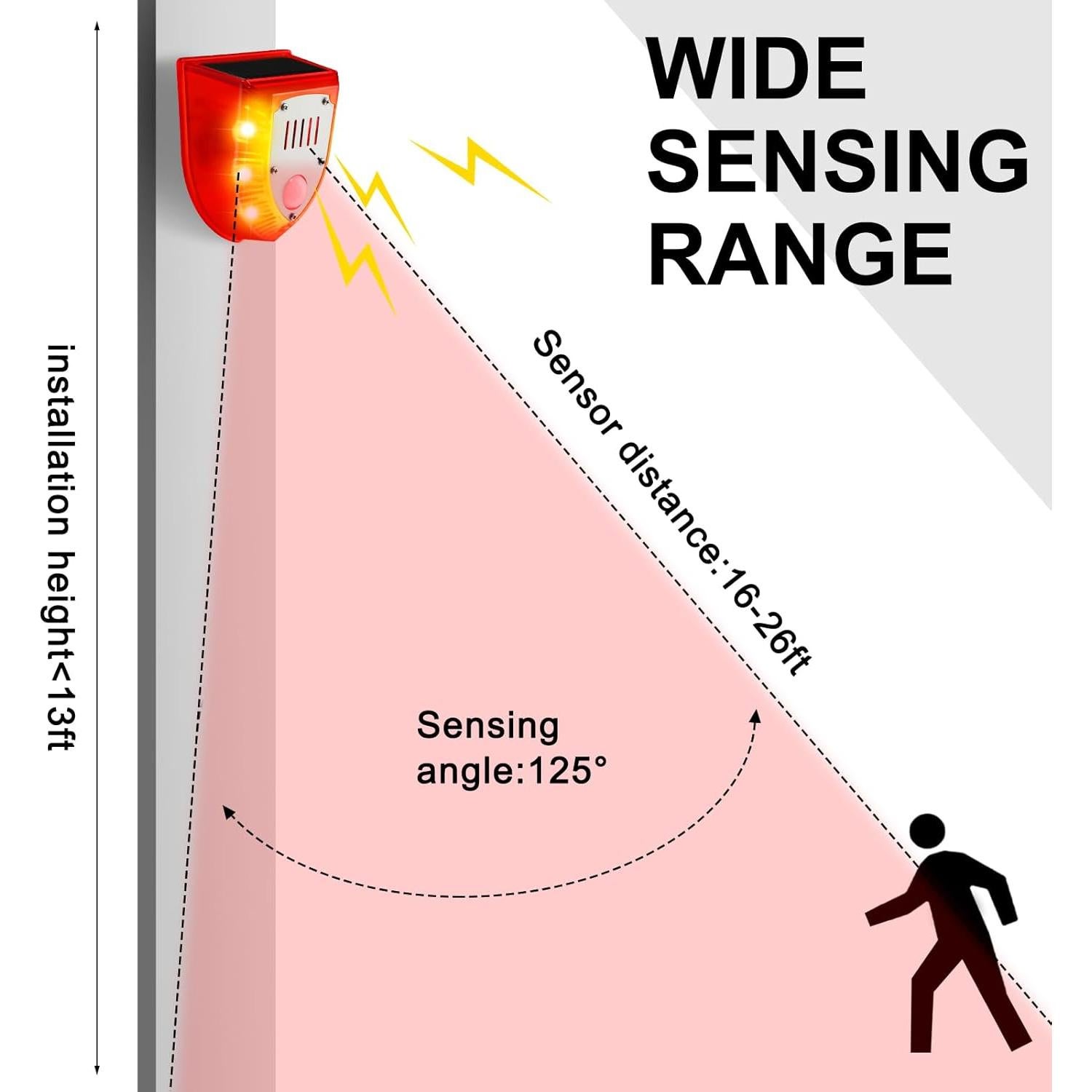 Qualirey 4 Pcs Detector de Movimiento Solar 129dB Alarma Exterior