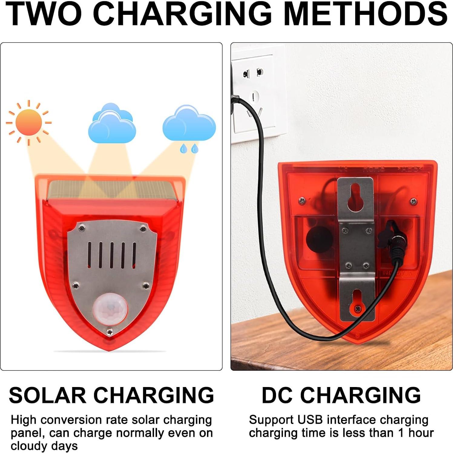 Qualirey 4 Pcs Detector de Movimiento Solar 129dB Alarma Exterior