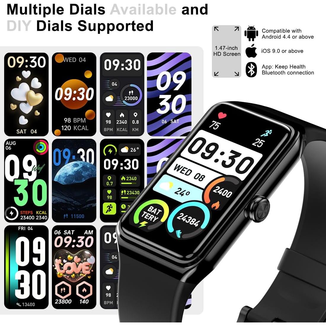 Rastreador de Fitness Auxiou - Reloj Inteligente 1.47" Salud 24/7