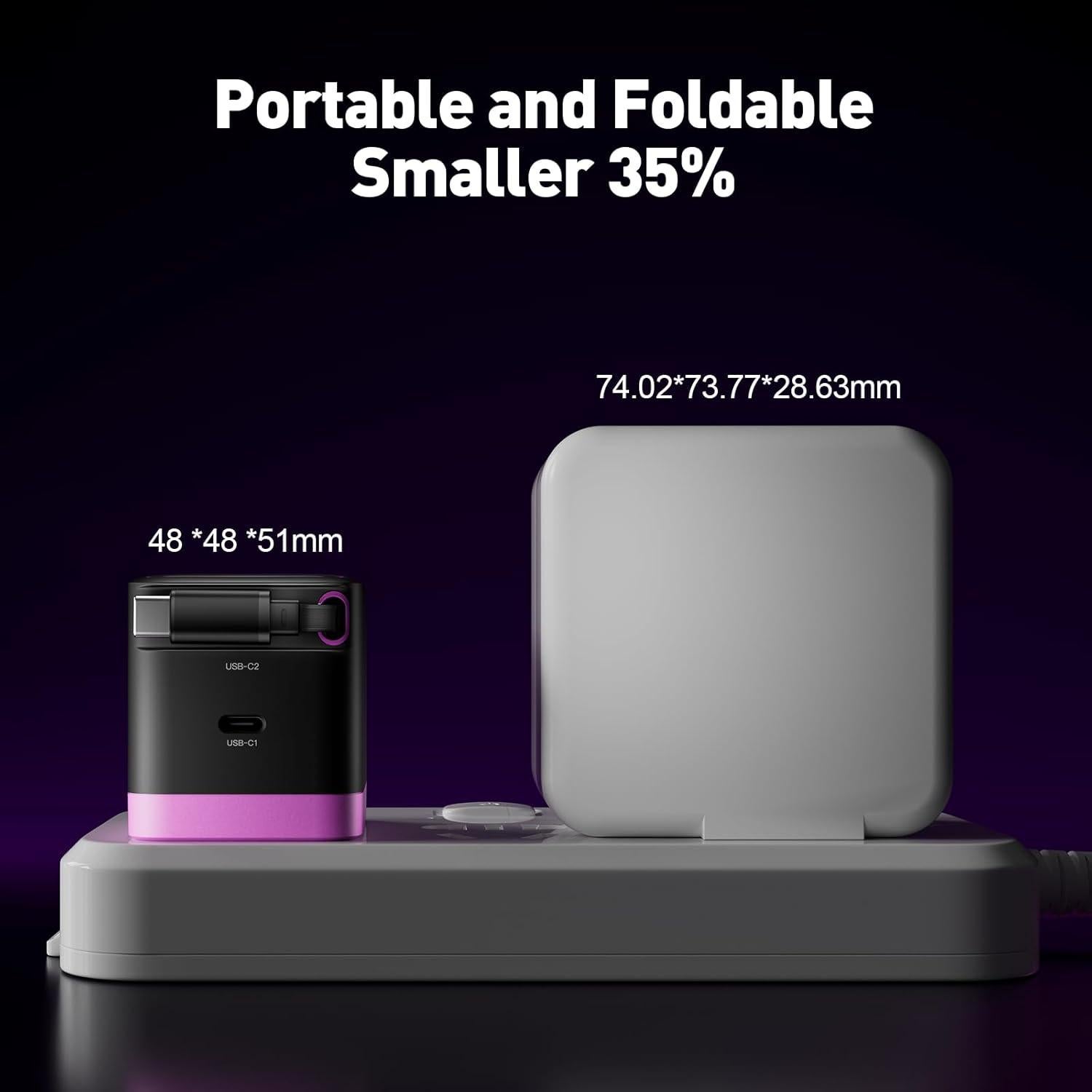 Cargador iWALK 65W GaN con cable USB-C retráctil negro