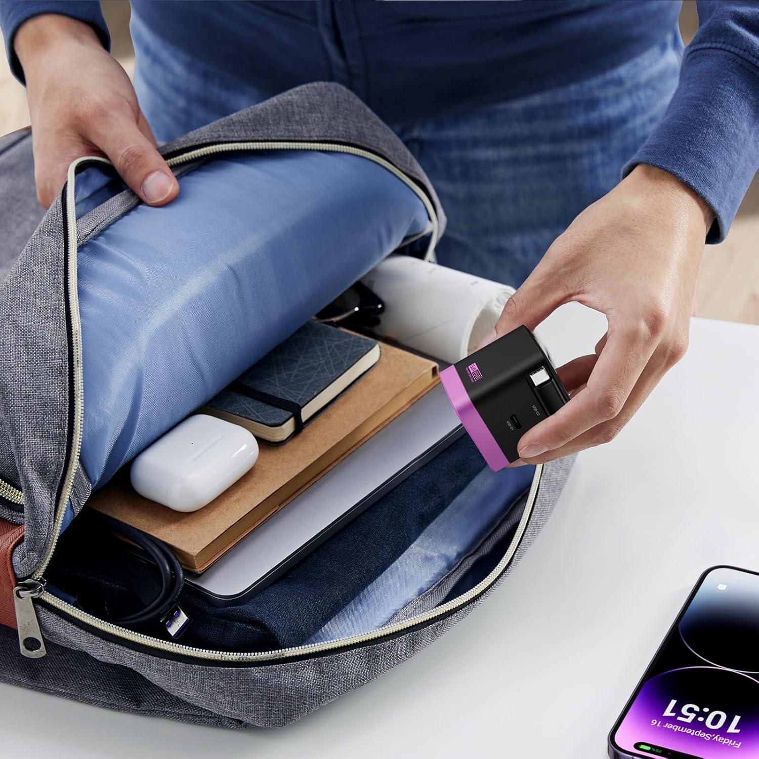 Cargador iWALK 65W GaN con cable USB-C retráctil negro