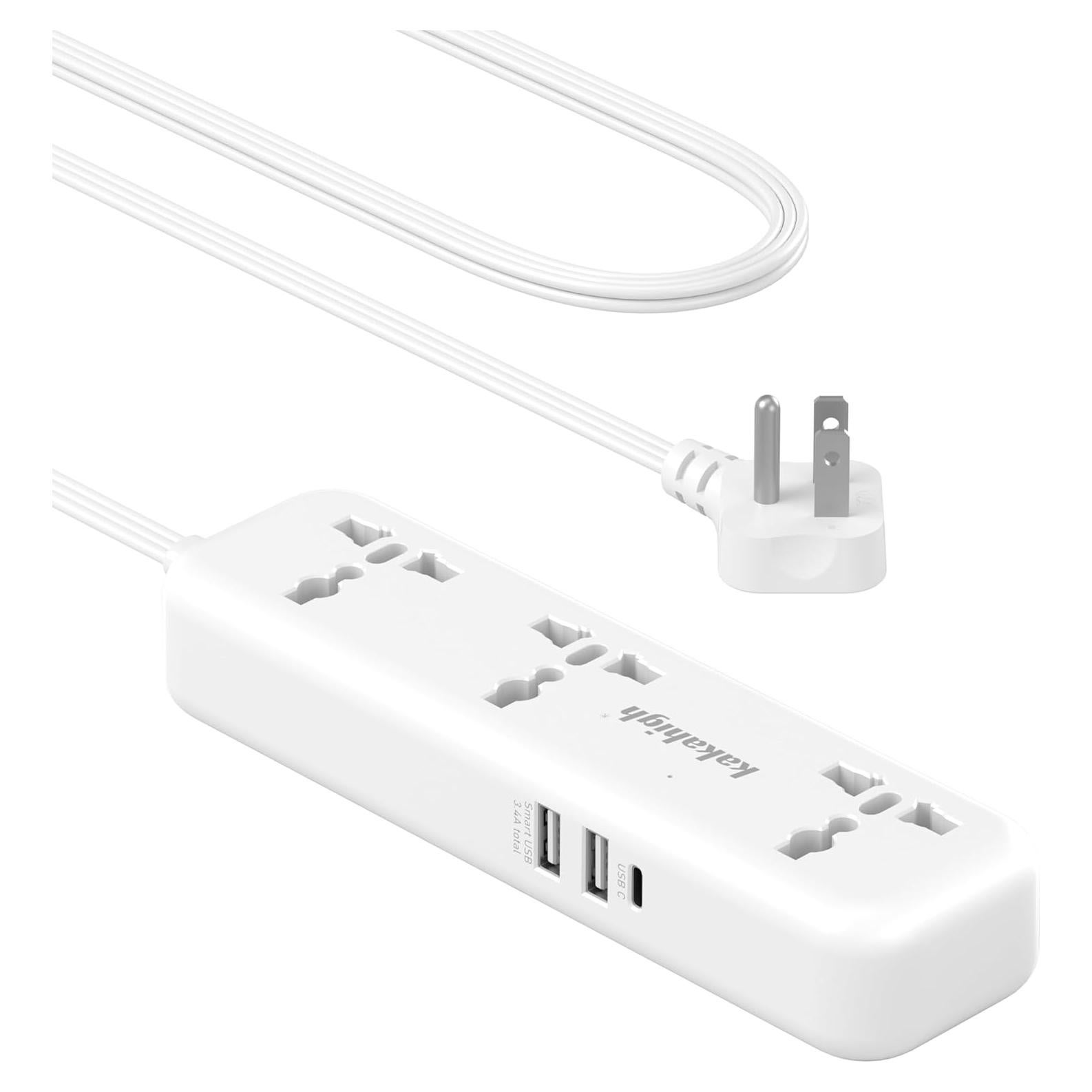 Adaptador de Enchufe Universal KAKAHIGH 5FT con USB Blanco