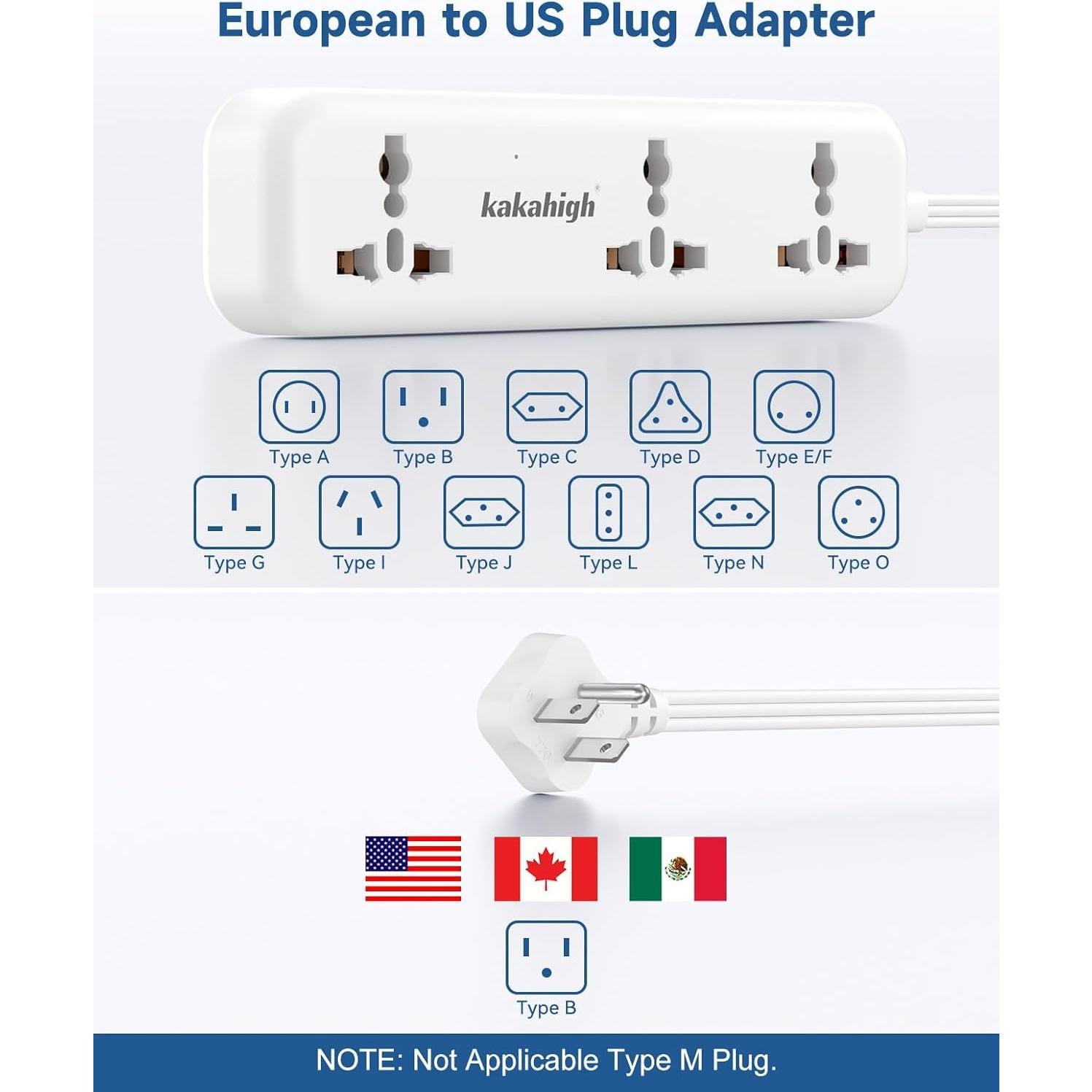 Adaptador de Enchufe Universal KAKAHIGH 5FT con USB Blanco