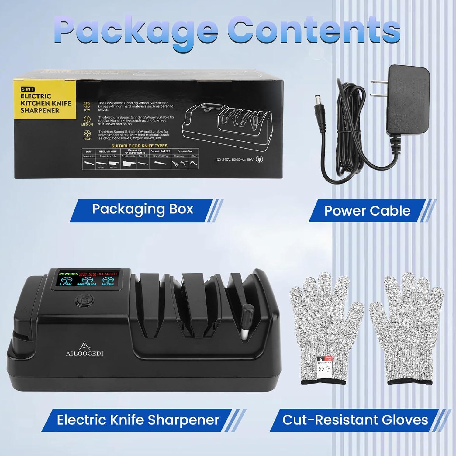 Afilador de cuchillos eléctrico AILOOCEDI RZ-D005 3 etapas LCD
