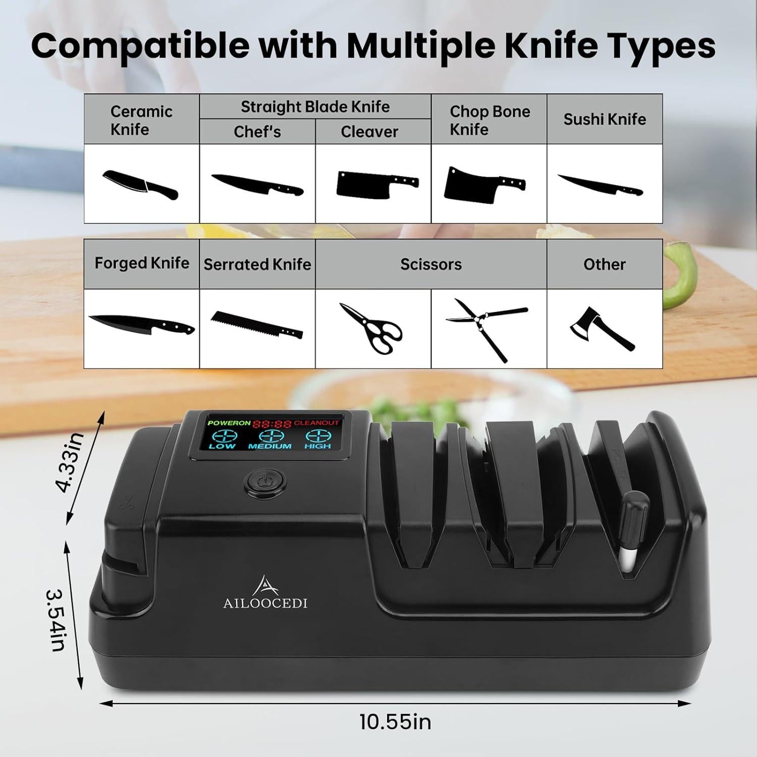 Afilador de cuchillos eléctrico AILOOCEDI RZ-D005 3 etapas LCD