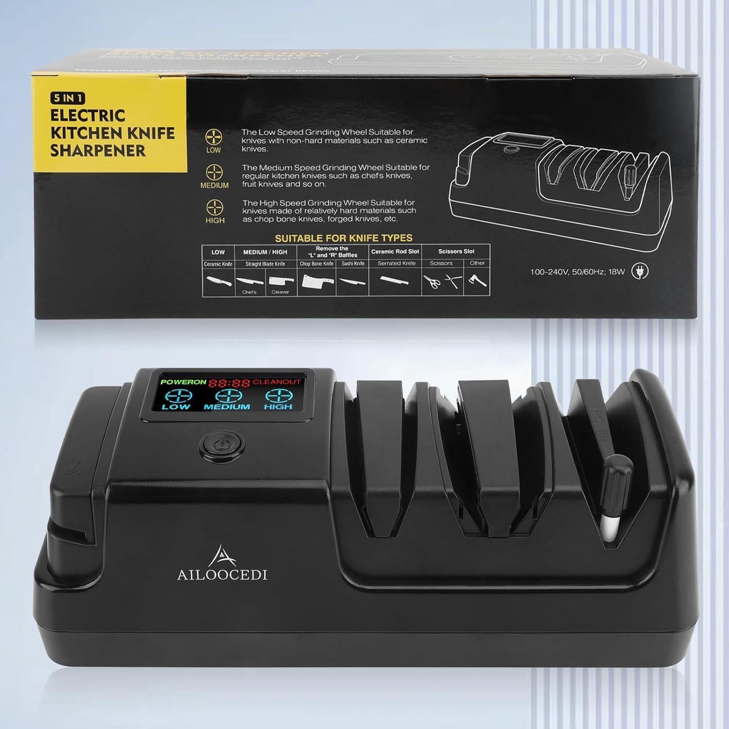 Afilador de cuchillos eléctrico AILOOCEDI RZ-D005 3 etapas LCD