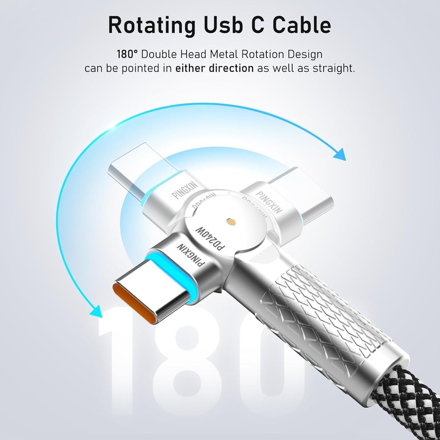 Cable USB C Trenzado 1.0m 240W PINGXIN con Rotación 180°