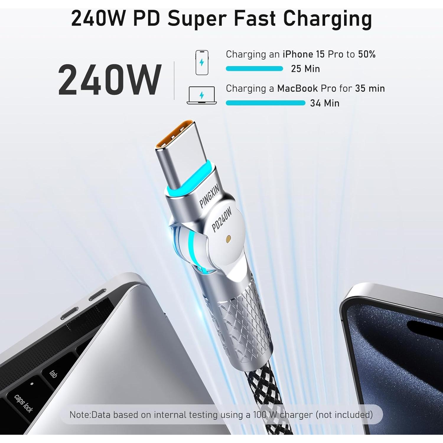 Cable USB C Trenzado 1.0m 240W PINGXIN con Rotación 180°