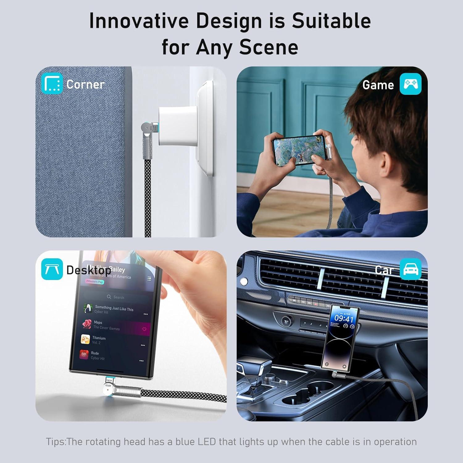 Cable USB C Trenzado 1.0m 240W PINGXIN con Rotación 180°