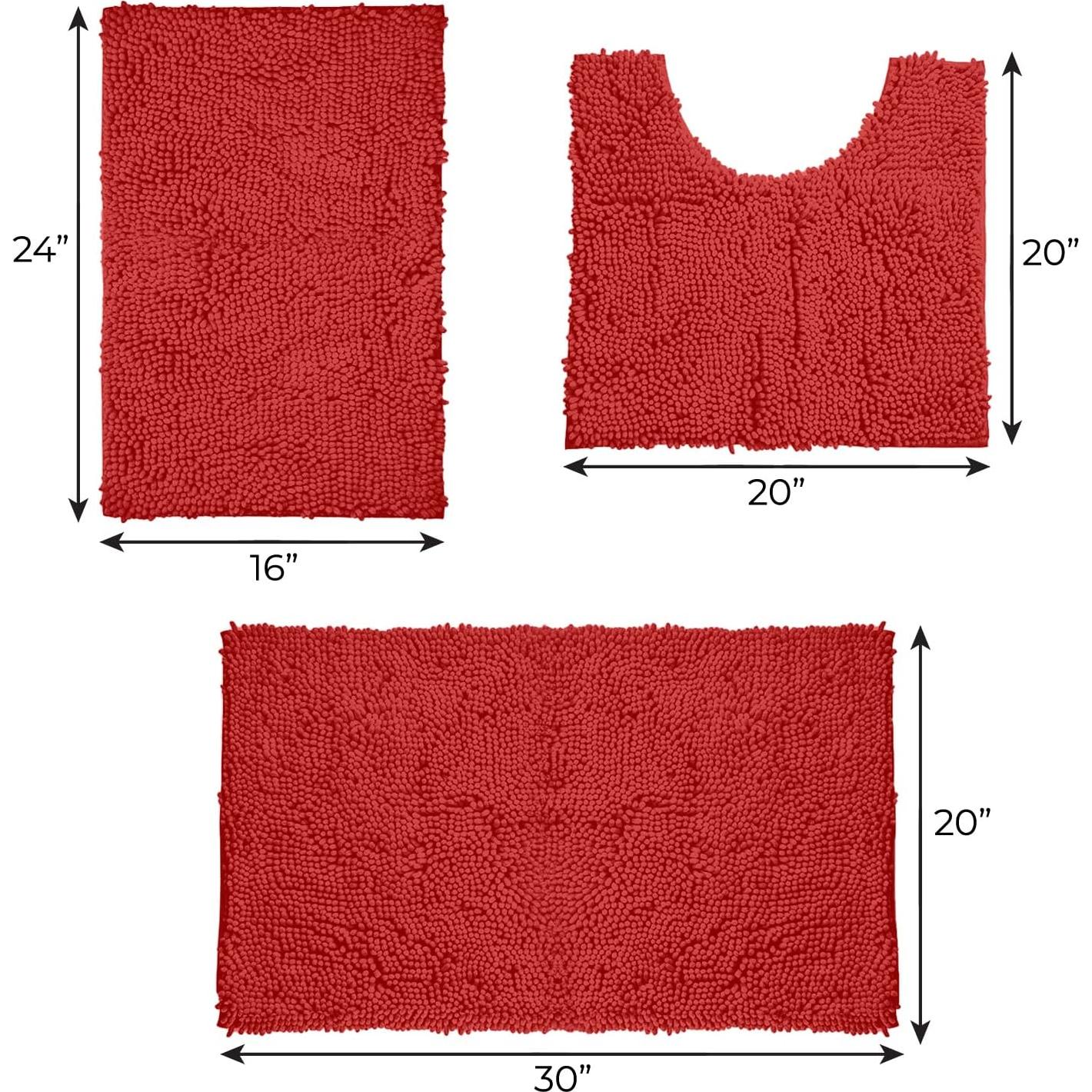 Conjunto de Alfombrillas de Baño LuxUrux Rojo 3 Piezas