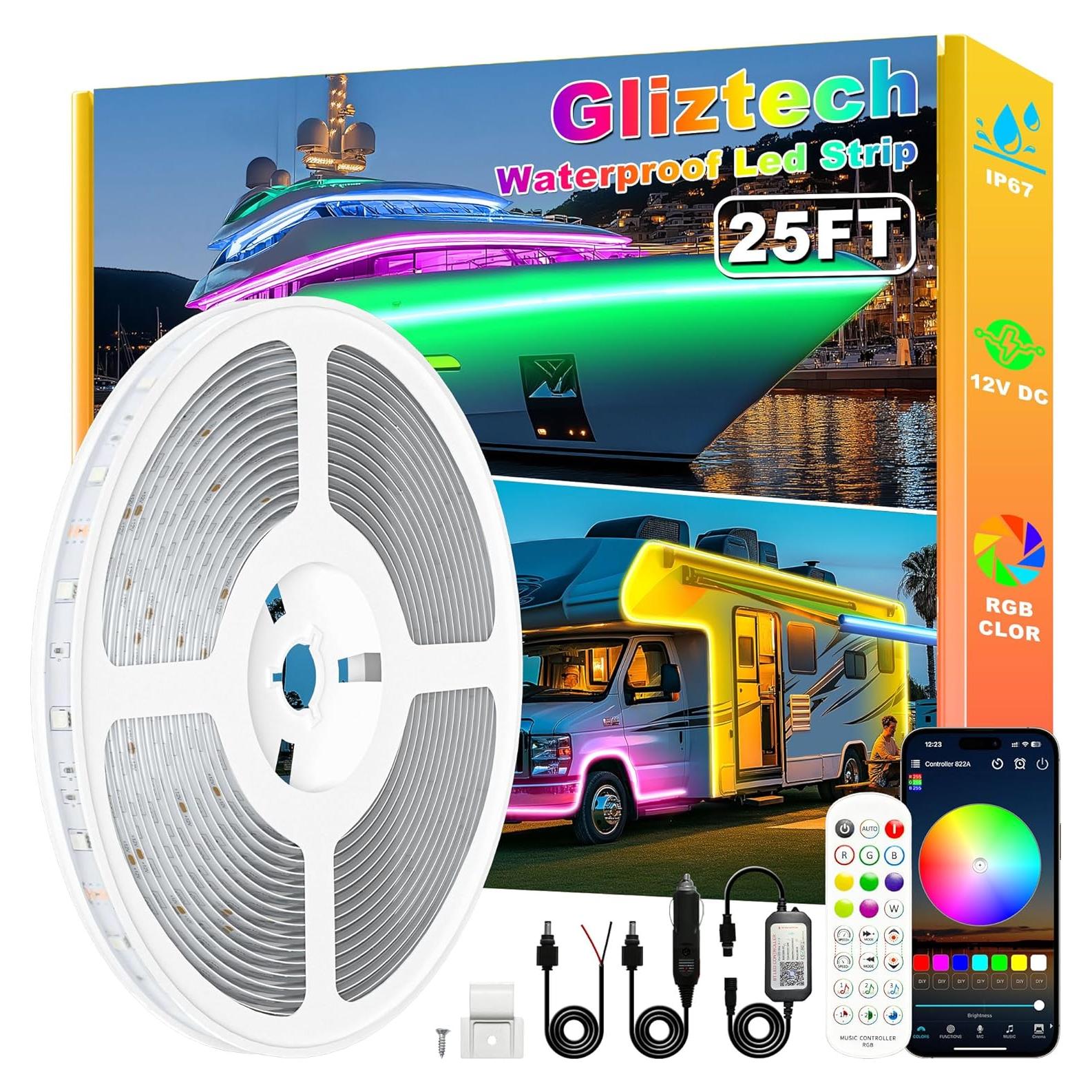 Luces LED Marinas Gliztech 7.62m RGB 12V Impermeables IP67