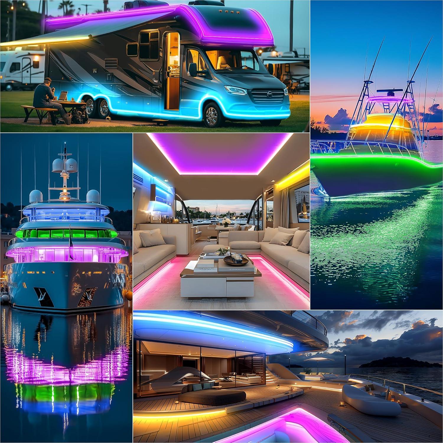 Luces LED Marinas Gliztech 7.62m RGB 12V Impermeables IP67