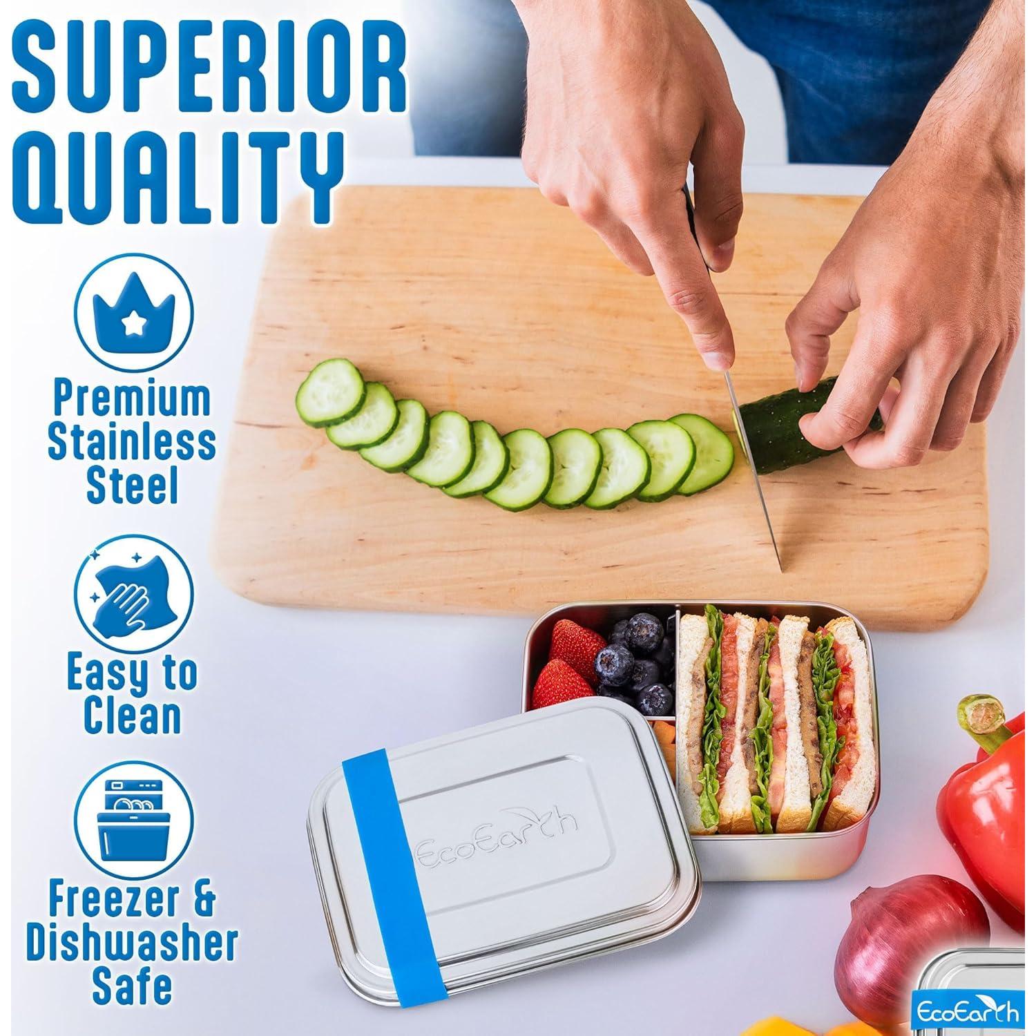 Caja Bento de Acero Inoxidable EcoEarth - 0.79 L - Azul