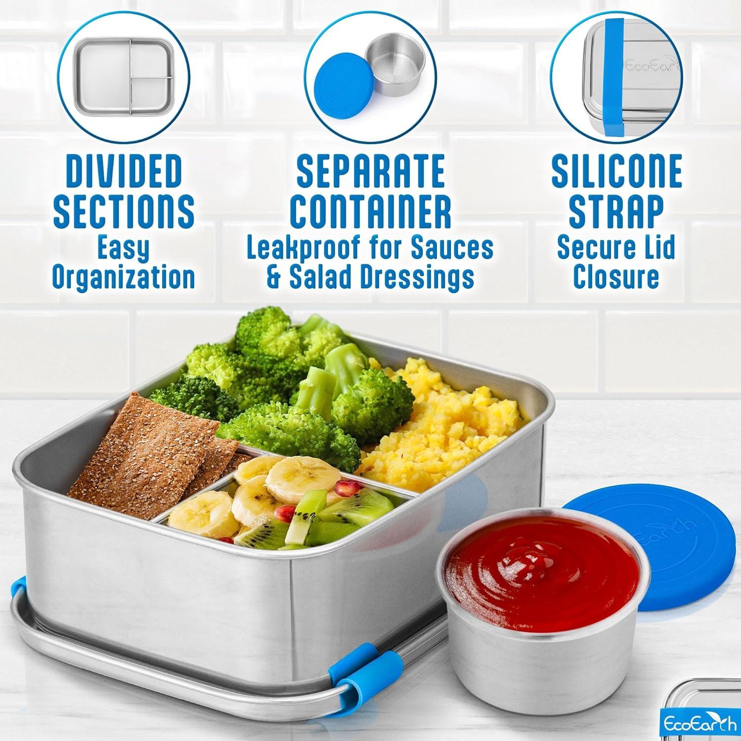 Caja Bento de Acero Inoxidable EcoEarth - 0.79 L - Azul