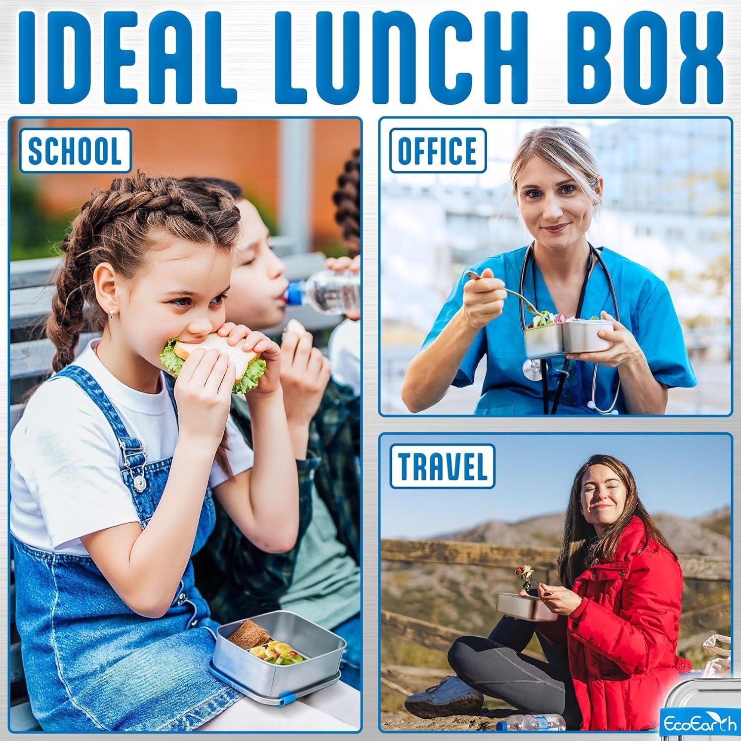 Caja Bento de Acero Inoxidable EcoEarth - 0.79 L - Azul