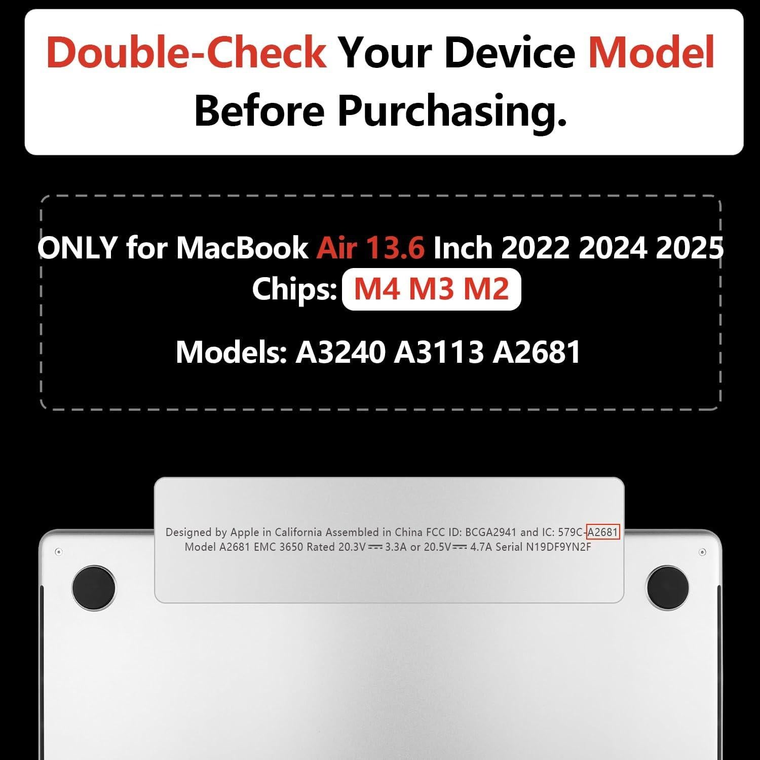 Funda TWOLSKOO para MacBook Air 13.6" M4 M3 M2 Rosa