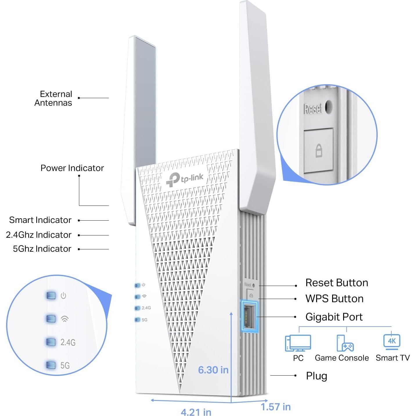 Extensor de Rango WiFi 6 TP-Link RE615X AX1800 Doble Banda