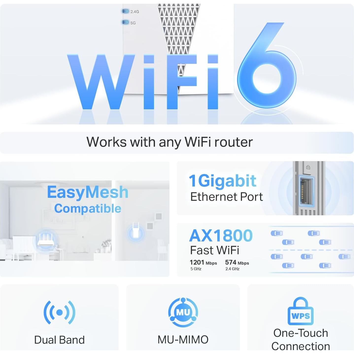 Extensor de Rango WiFi 6 TP-Link RE615X AX1800 Doble Banda