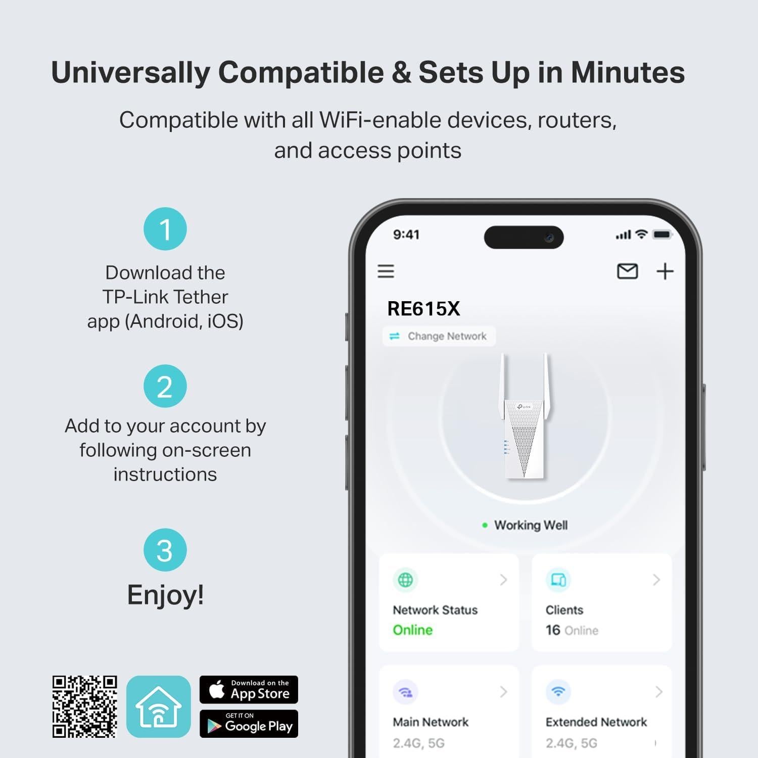 Extensor de Rango WiFi 6 TP-Link RE615X AX1800 Doble Banda