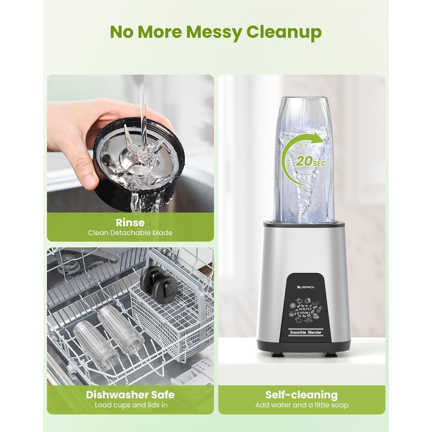 Batidora Personal LAMPICK 900W con 2 Tazas 650ml Sin BPA