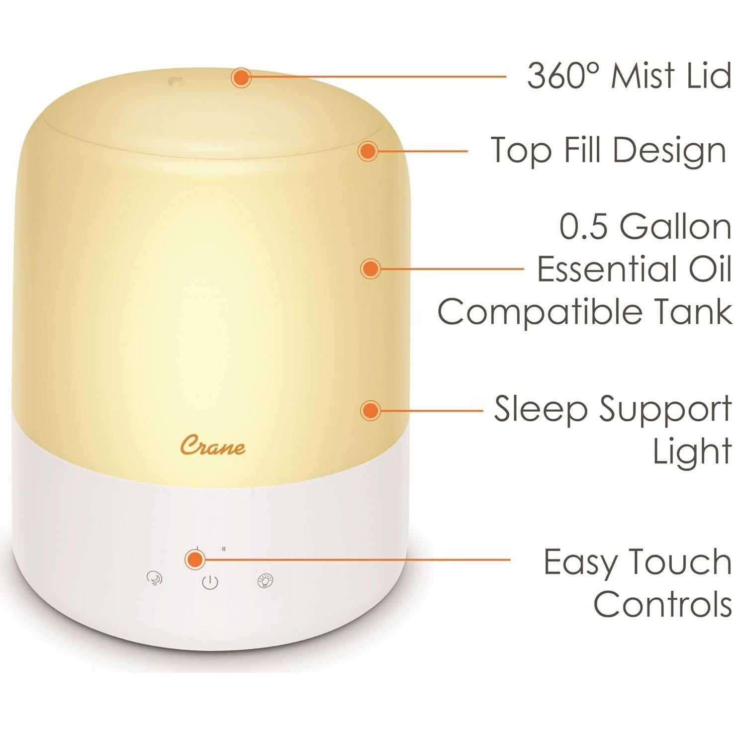 Humidificador 3-en-1 Crane EE-SS-1 1.89L Difusor Luz Nocturna