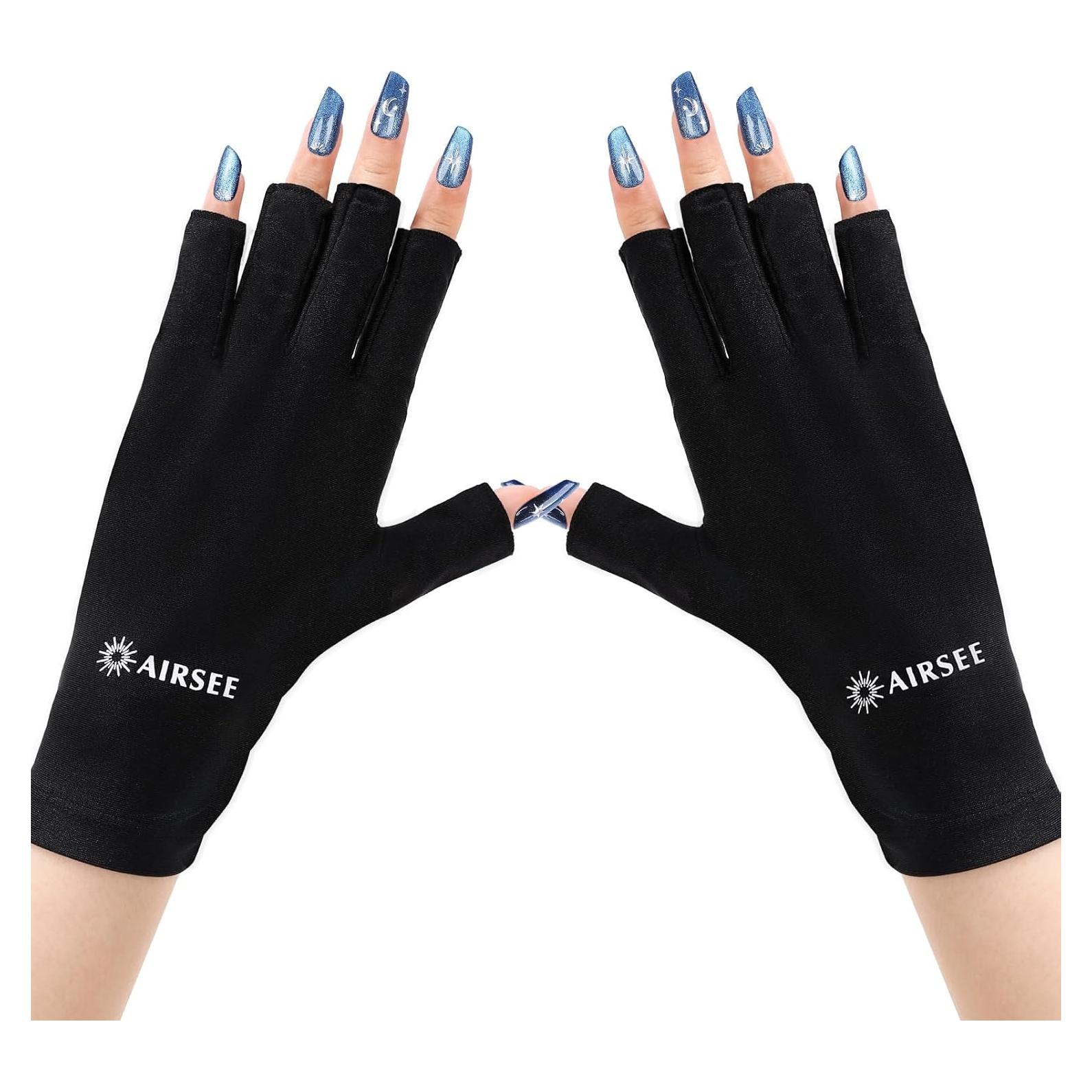 Guantes UV AIRSEE para manicura UPF50+ - Protección Solar Negra