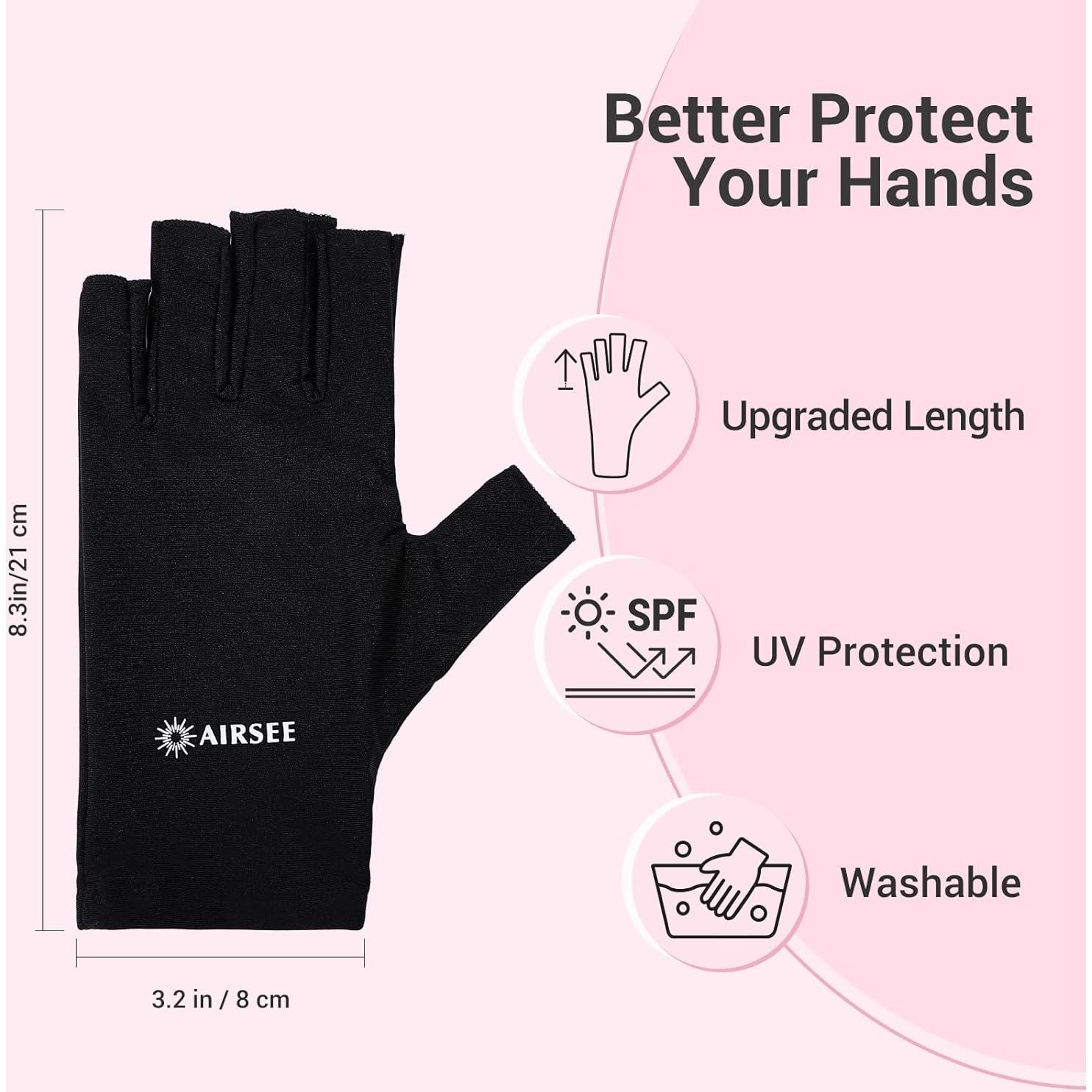 Guantes UV AIRSEE para manicura UPF50+ - Protección Solar Negra