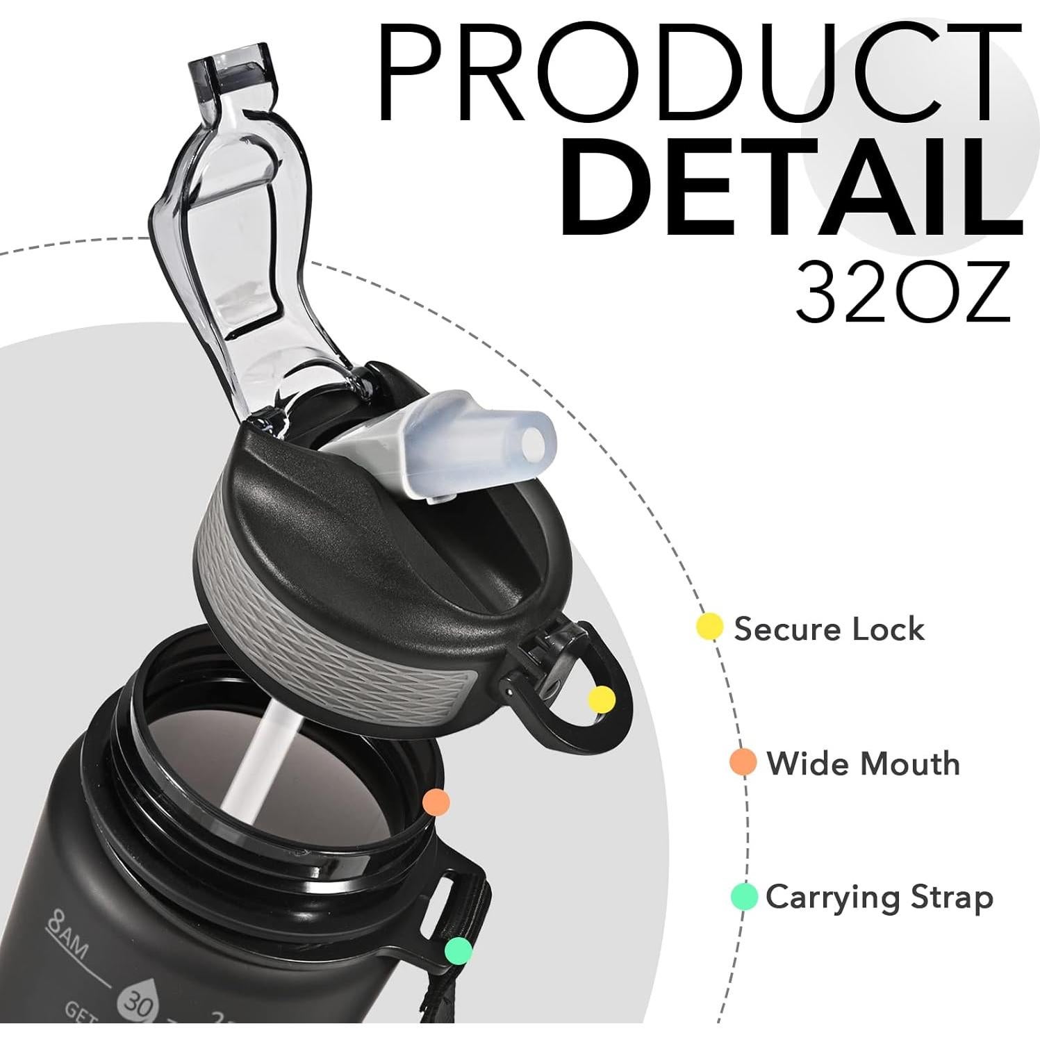 Botella de Agua Hyeta 0.91L a Prueba de Fugas con Pajilla