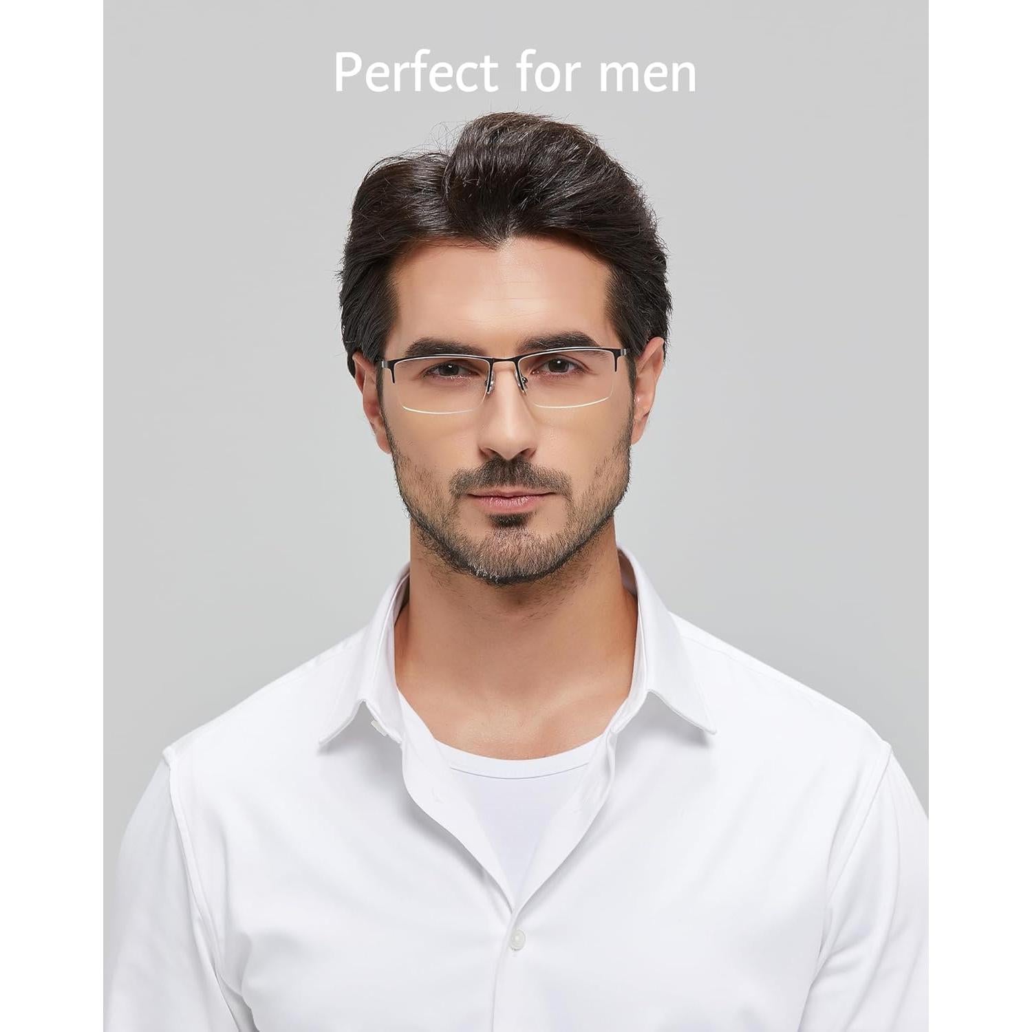 Gafas ANRRI para Hombres, Semi Sin Montura, Anti Luz Azul