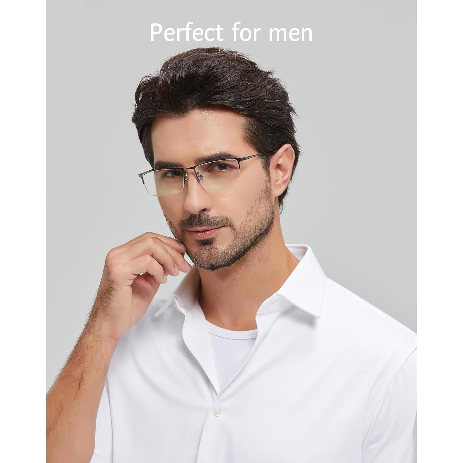 Gafas ANRRI para Hombres, Semi Sin Montura, Anti Luz Azul