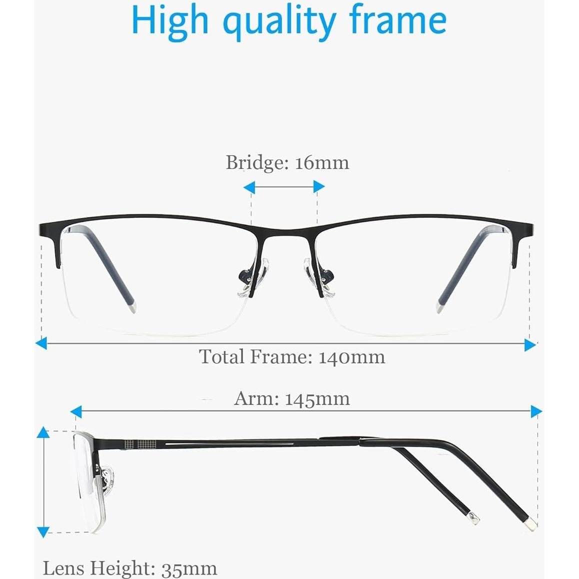 Gafas ANRRI para Hombres, Semi Sin Montura, Anti Luz Azul