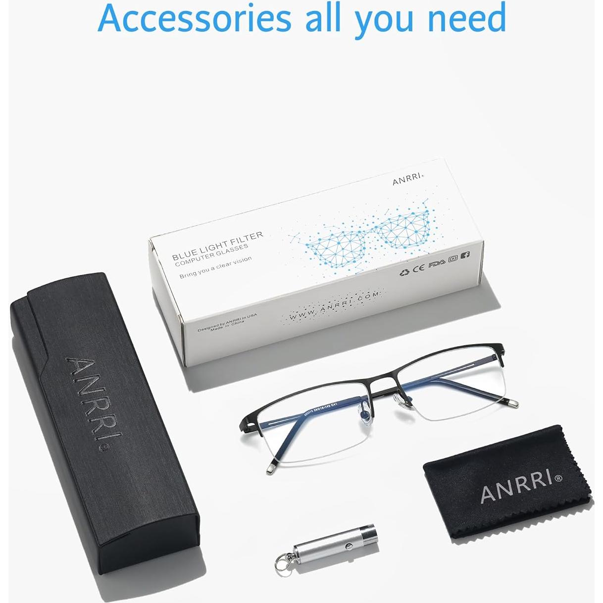 Gafas ANRRI para Hombres, Semi Sin Montura, Anti Luz Azul