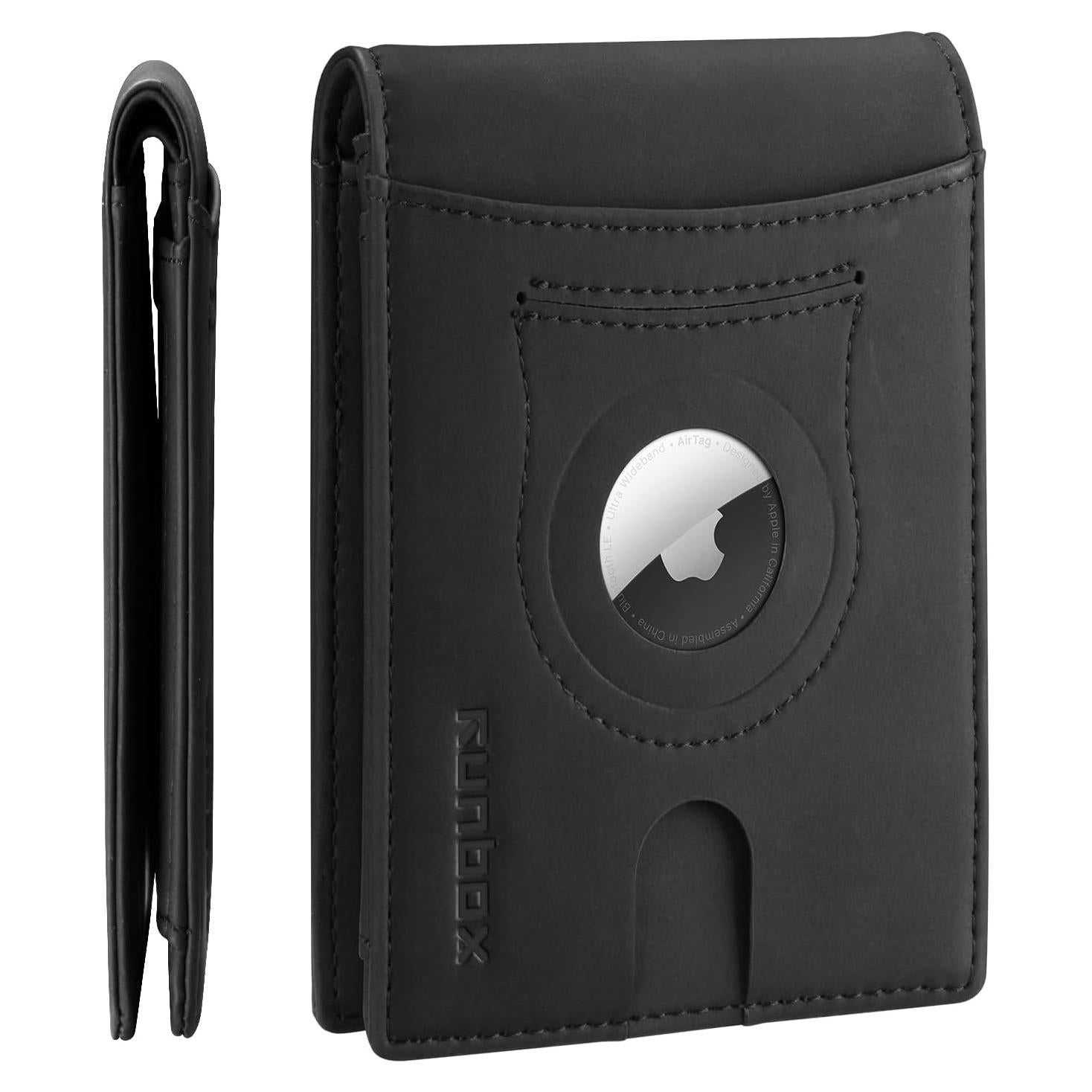 Cartera RUNBOX AirTag Hombre Slim Cuero RFID Bifold 12x9 cm