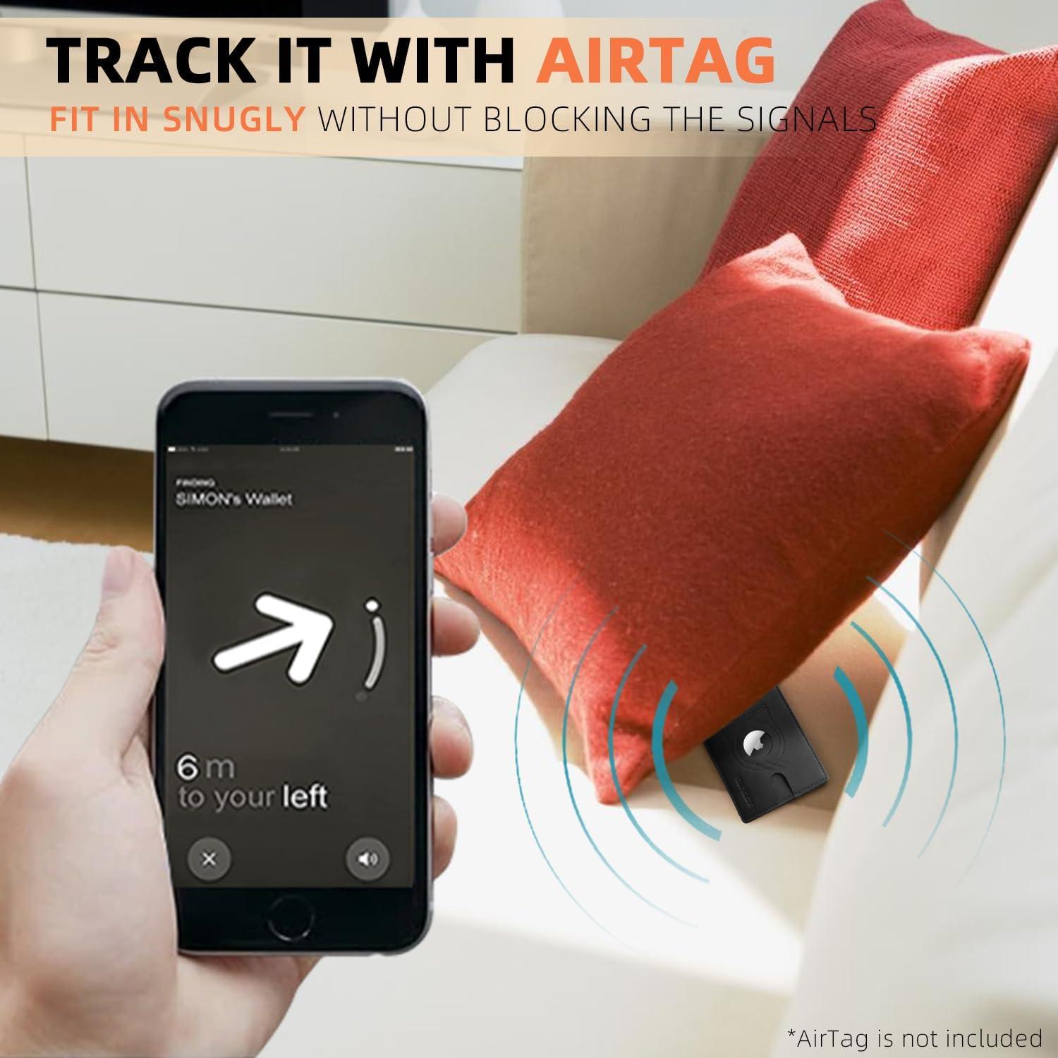 Cartera RUNBOX AirTag Hombre Slim Cuero RFID Bifold 12x9 cm