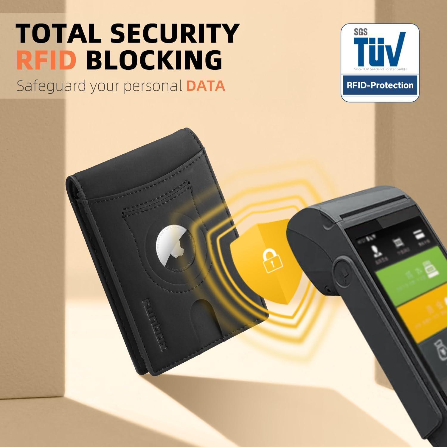 Cartera RUNBOX AirTag Hombre Slim Cuero RFID Bifold 12x9 cm