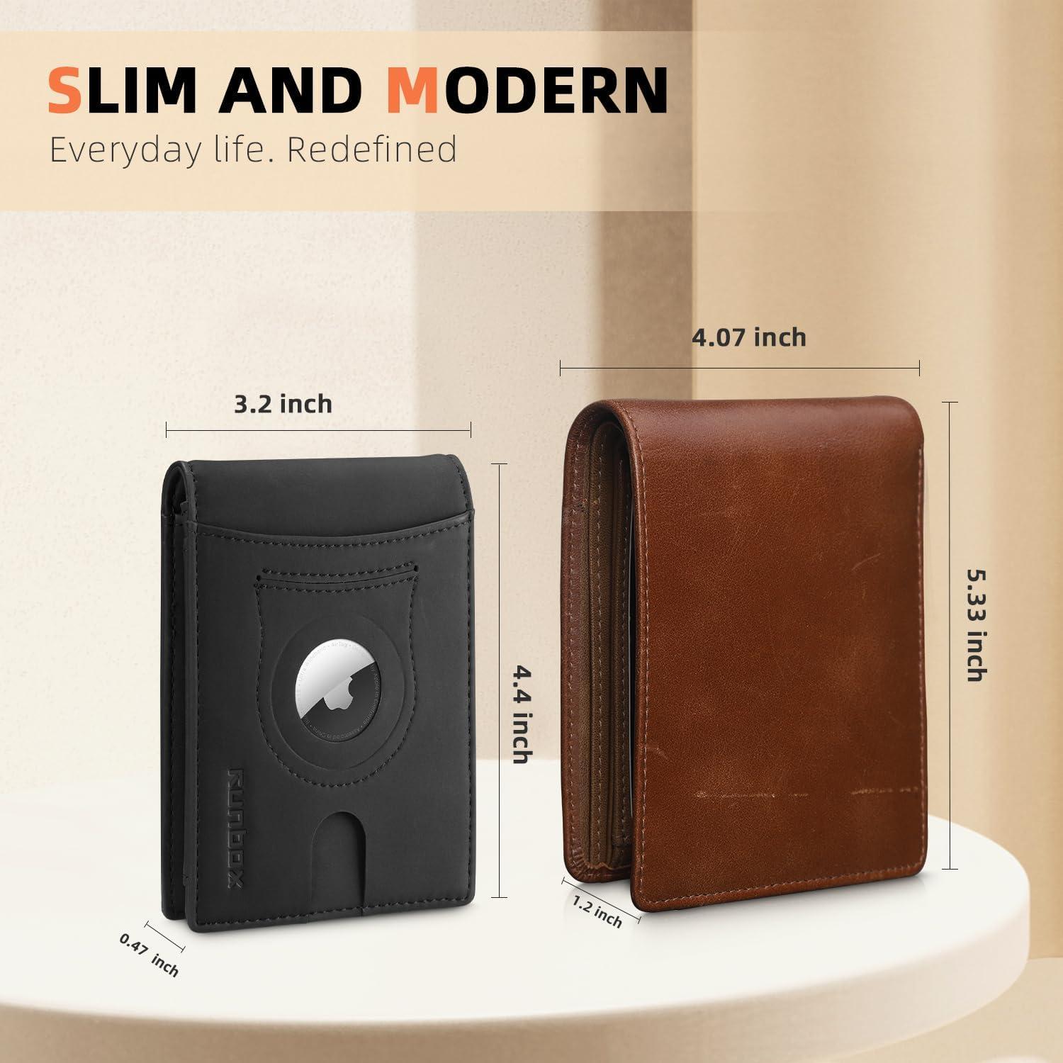 Cartera RUNBOX AirTag Hombre Slim Cuero RFID Bifold 12x9 cm