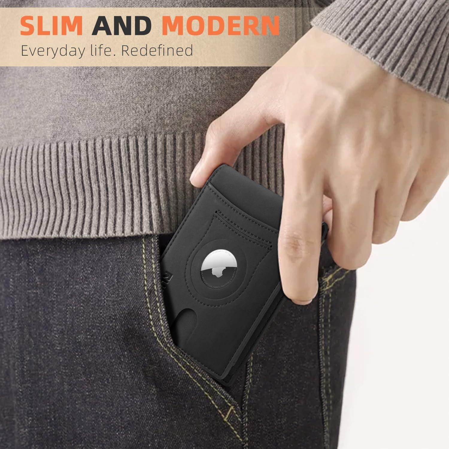 Cartera RUNBOX AirTag Hombre Slim Cuero RFID Bifold 12x9 cm