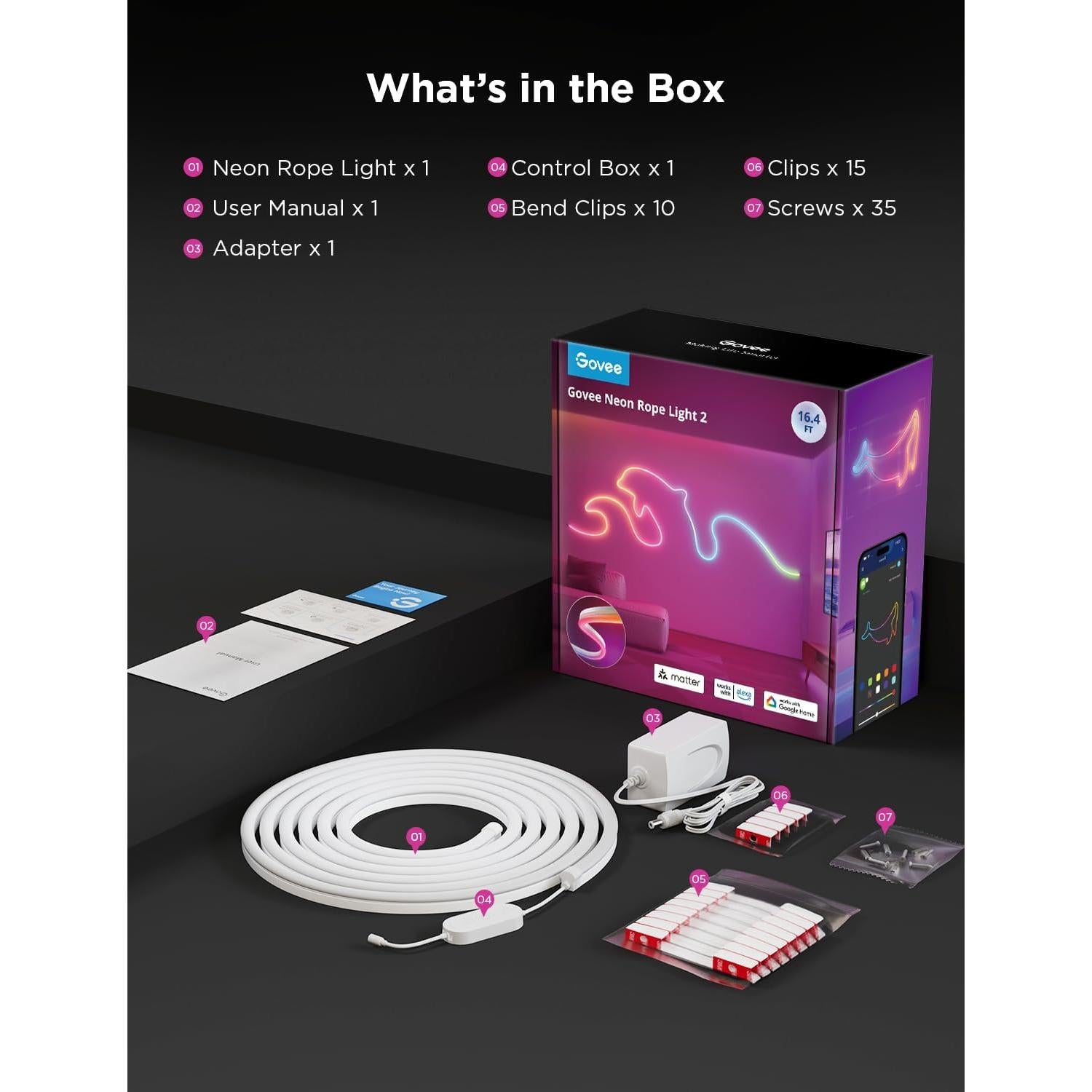 Luces de Neón LED Govee H61D5, 5m, RGBIC, Control Inteligente