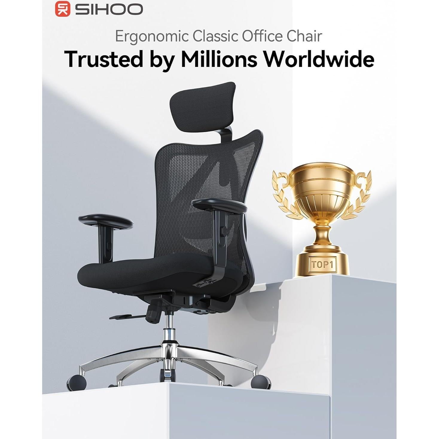 Silla de Oficina Ergonómica SIHOO M18 Negra Ajustable Soporte Lumbar