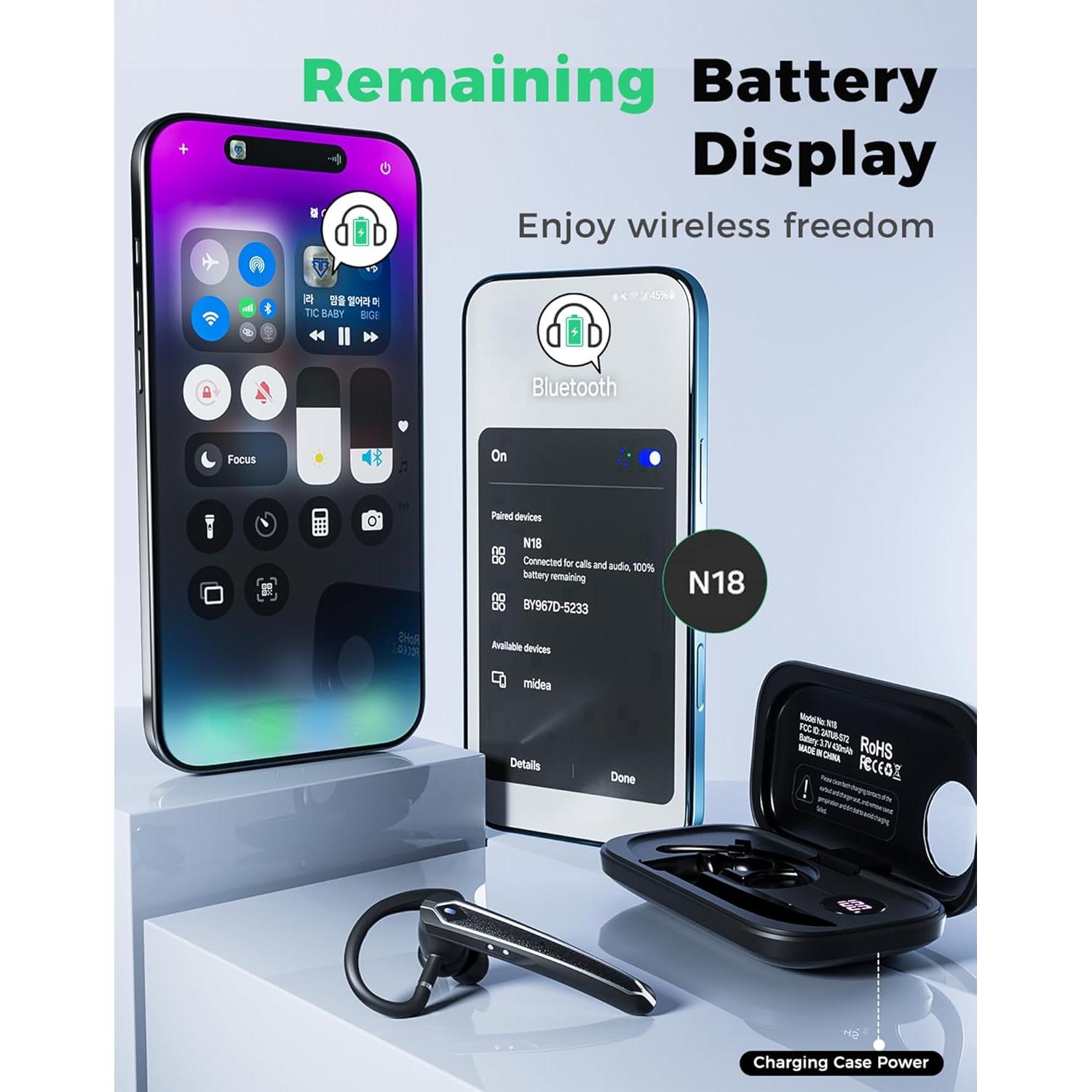 Auricular Bluetooth Eigsupia N18 Inalámbrico con Cancelación de Ruido