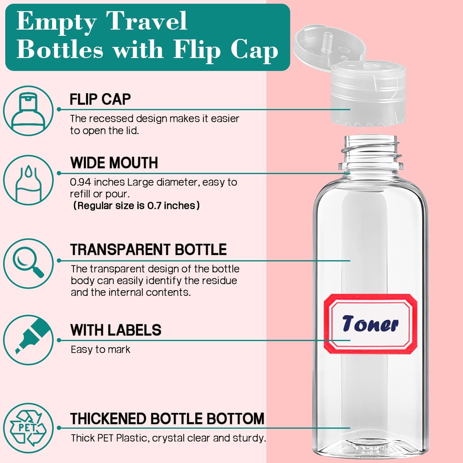 Paquete de 10 Botellas de Viaje 100 ml Aprobadas por TSA